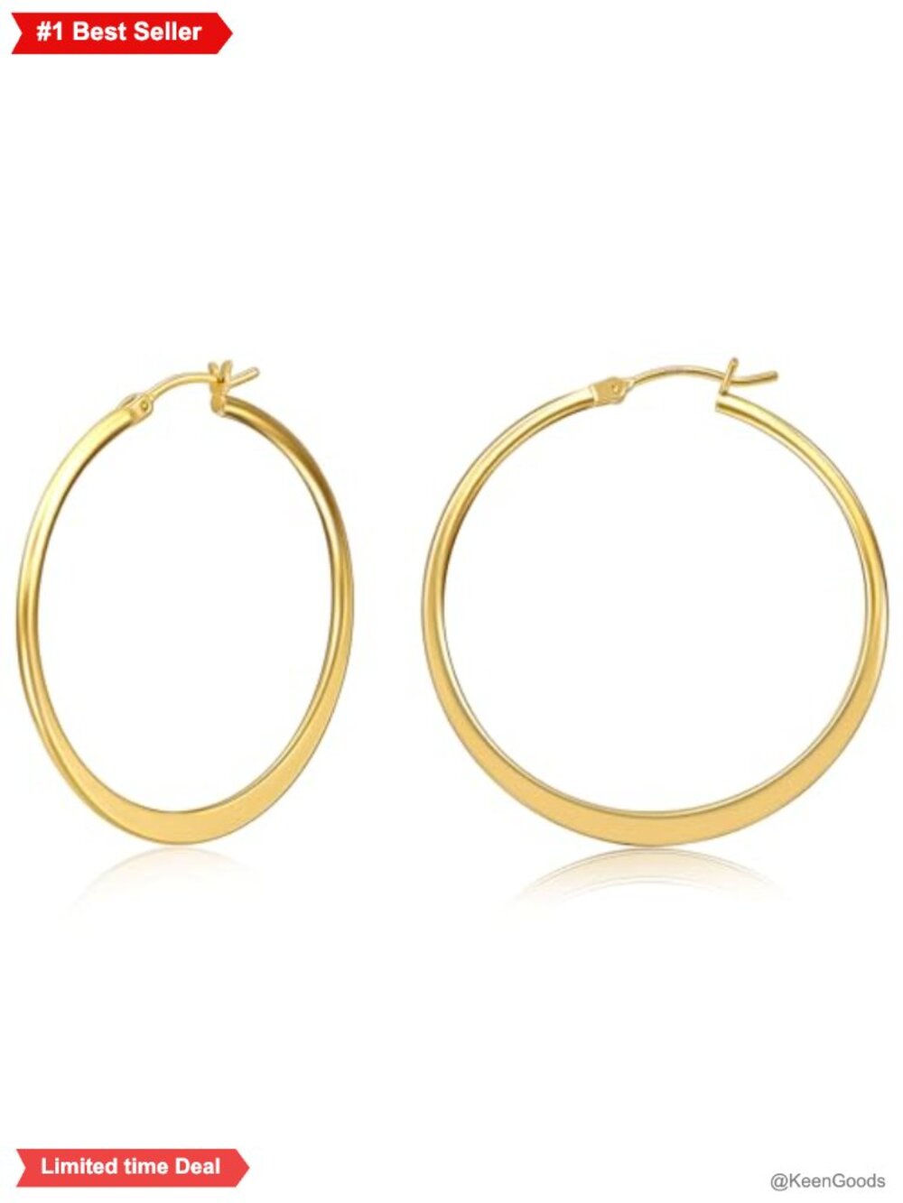 Flattened Gold Plated Hoop Earrings with 925 Sterling Silver Post